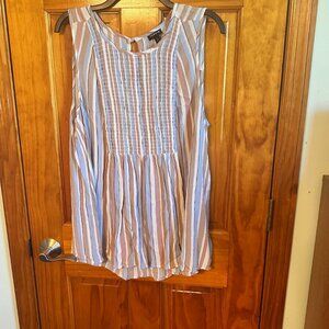 GENTLY WORN TORRID WOMENS SZ 2 BLUE, BROWN, AND WHITE STRIPED TANK TOP!
